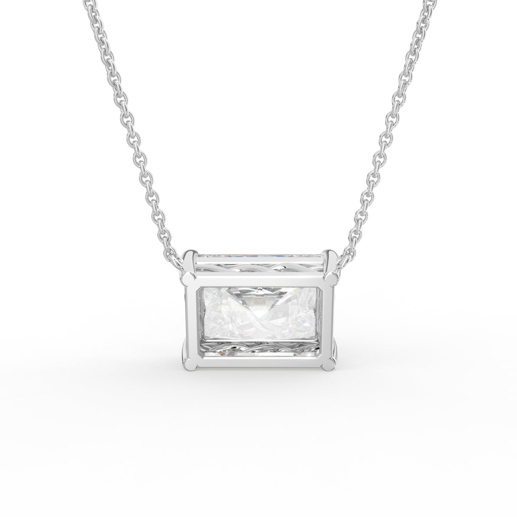 18K White Gold Radiant Solitaire Diamond Pendant — BACK