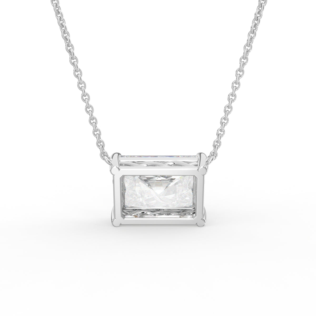 18K White Gold Radiant Solitaire Diamond Pendant — BACK
