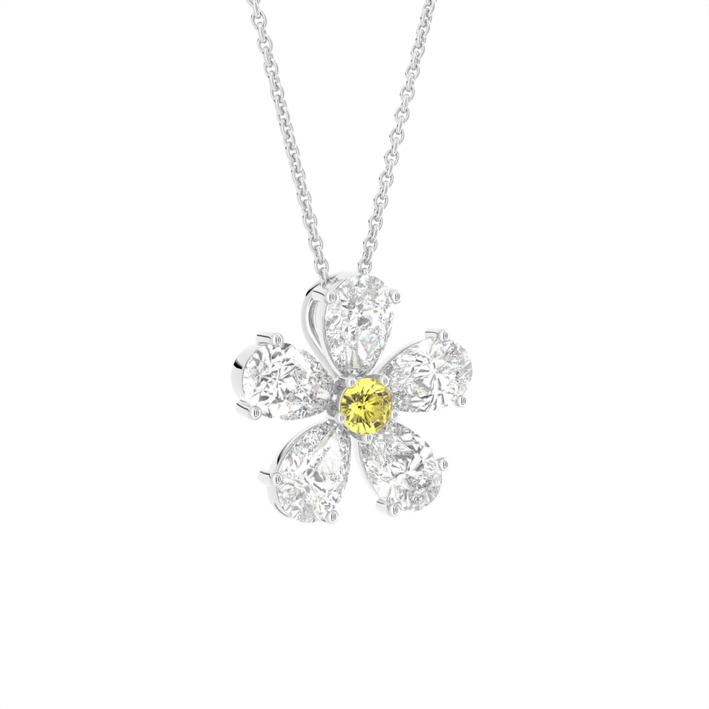 vimg:FJ4953|vimg:FJ3989|vimg:FJ4955|14K White Gold Floral Pear Diamond Pendant — 3D VIEW