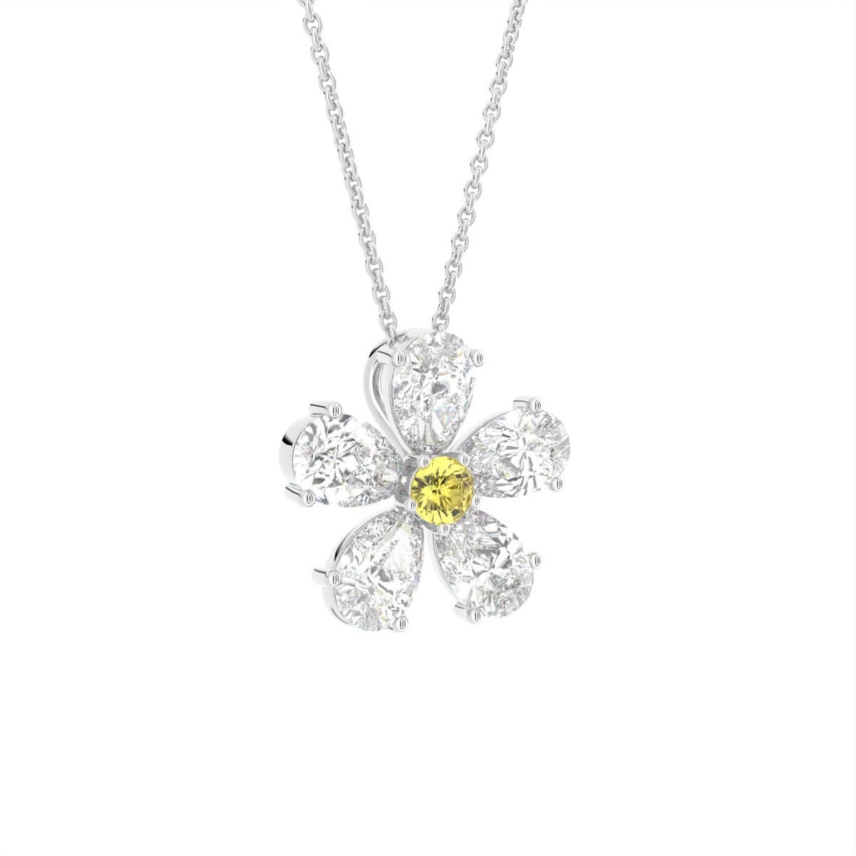 vimg:FJ4953|vimg:FJ3989|vimg:FJ4955|14K White Gold Floral Pear Diamond Pendant — 3D VIEW
