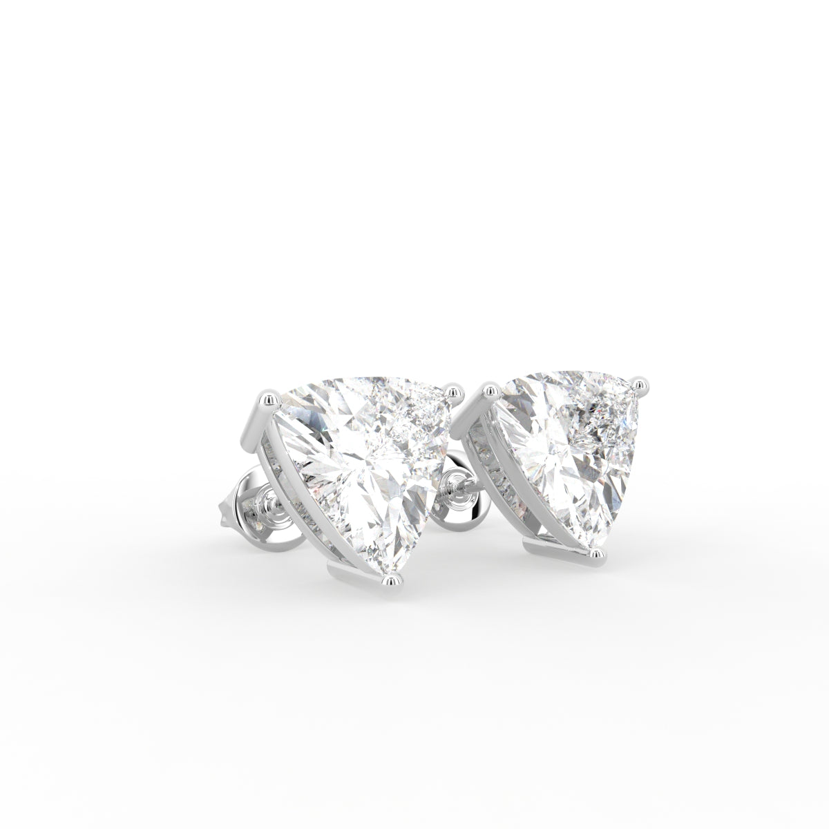 18K Trillion Solitaire Diamond Earrings — 3D VIEW