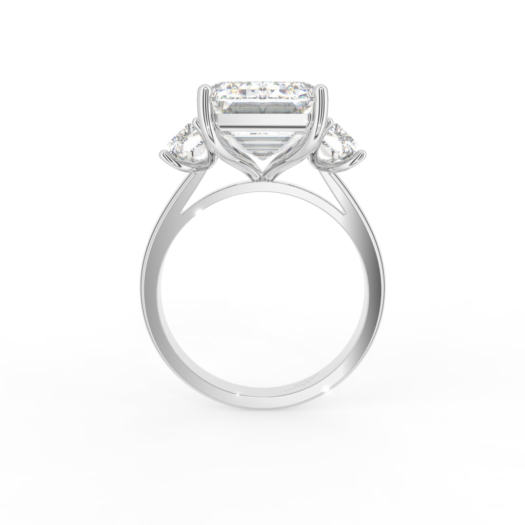 18K White Gold Trilogy Emerald Cut Diamond Ring — FRONT