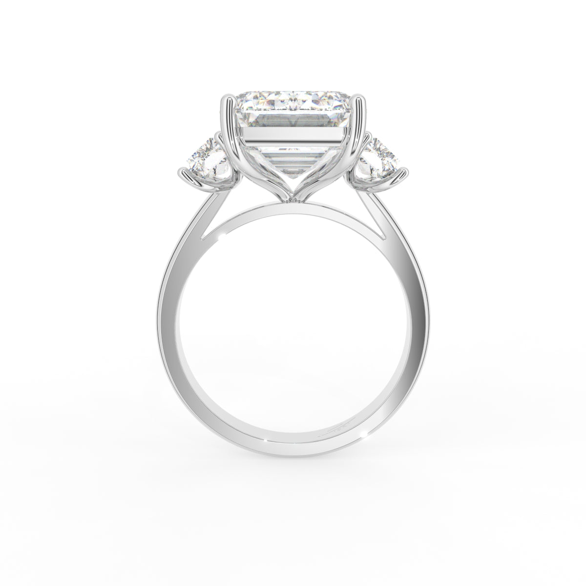 18K White Gold Trilogy Emerald Cut Diamond Ring — FRONT