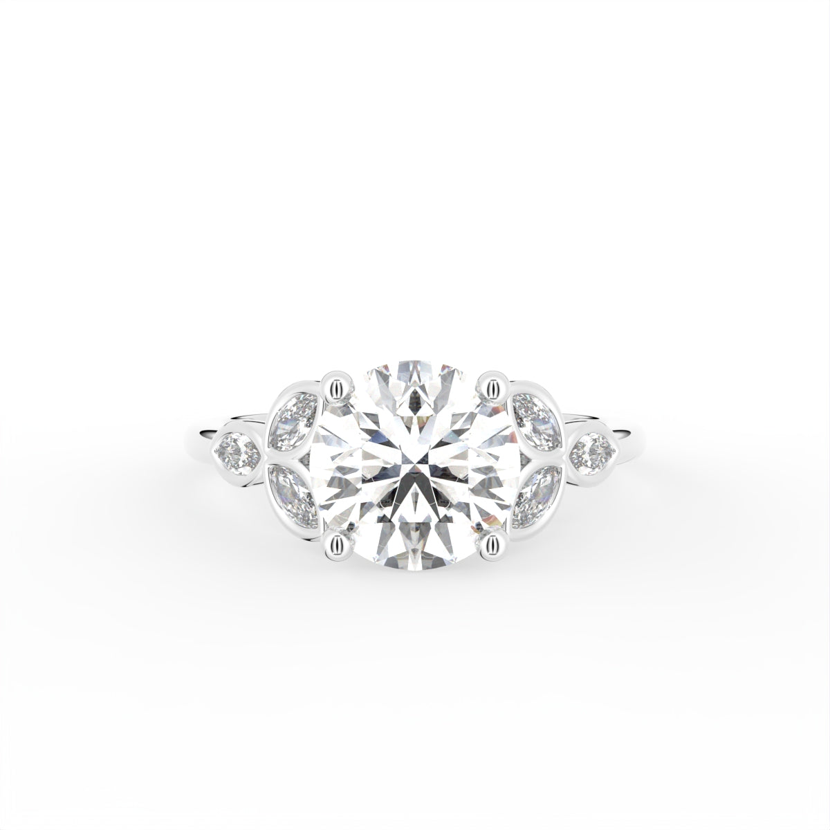 18K White Gold Round Diamond Ring — TOP