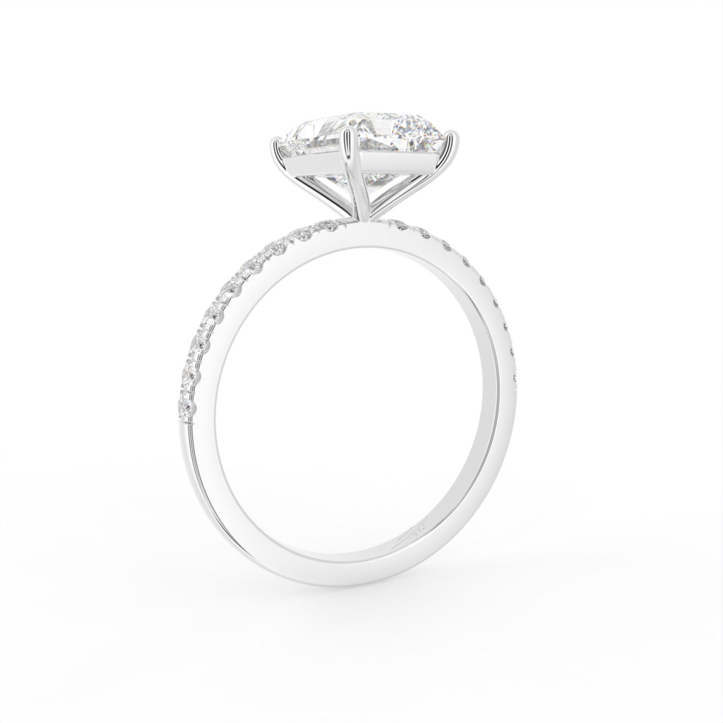 18K Shoulder Set Emerald Diamond Engagement Ring — 3D VIEW