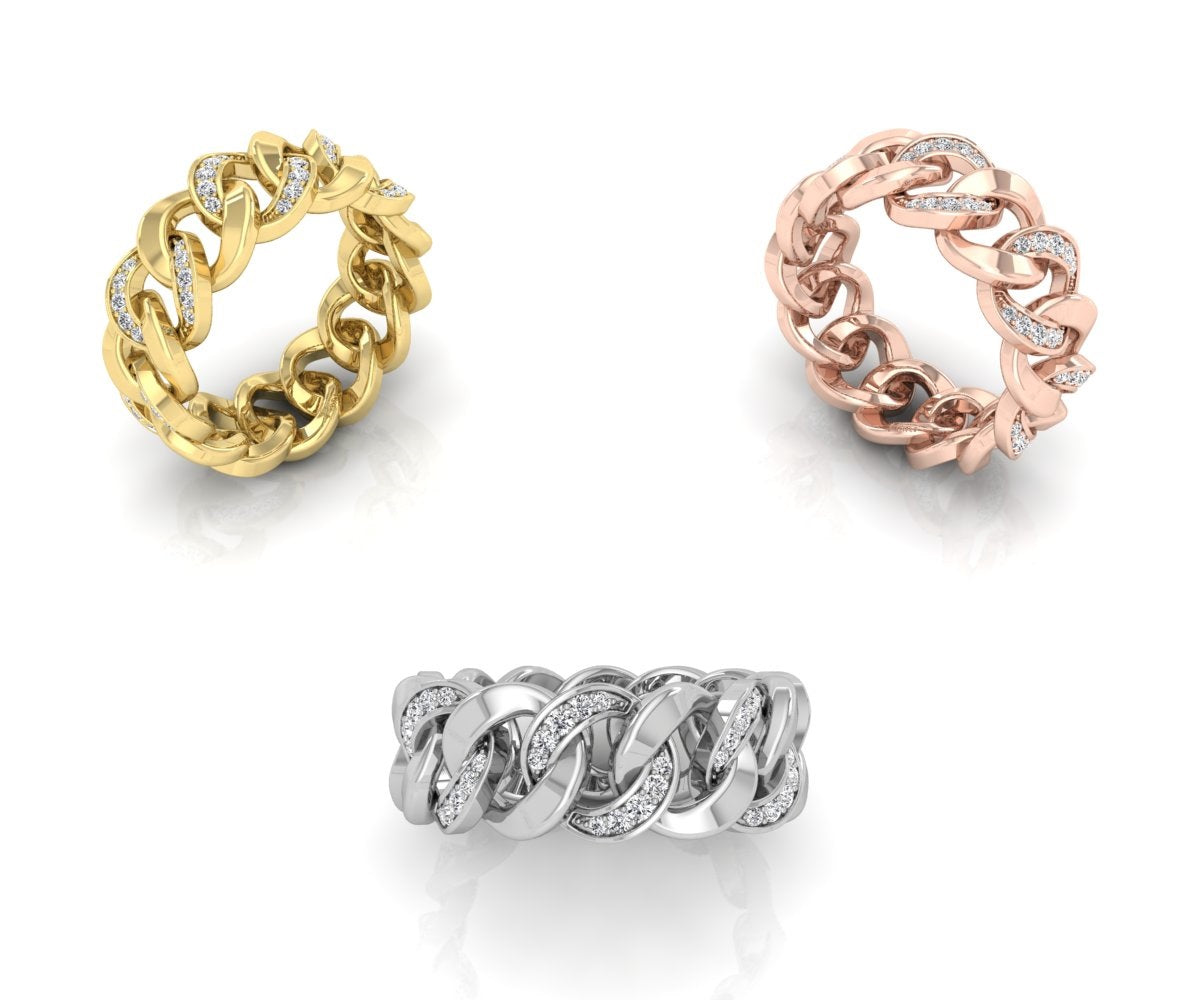 18K Bespoke Chain Link Diamond Ring — 3 COLOR