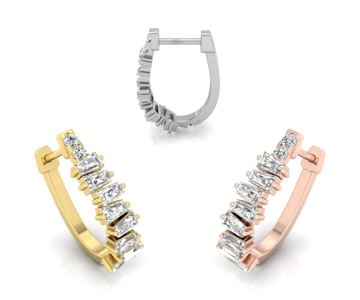 18K Baguette Diamond Hoop Earrings — 3 COLOR