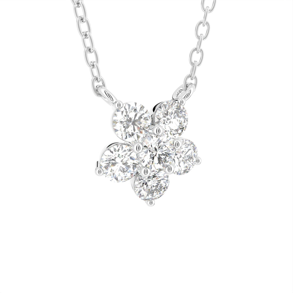 18K Floral Flower Round Diamond Pendant — 3D VIEW