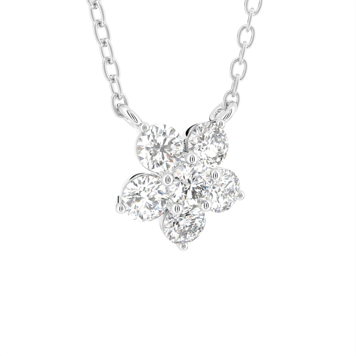 18K Floral Flower Round Diamond Pendant — 3D VIEW