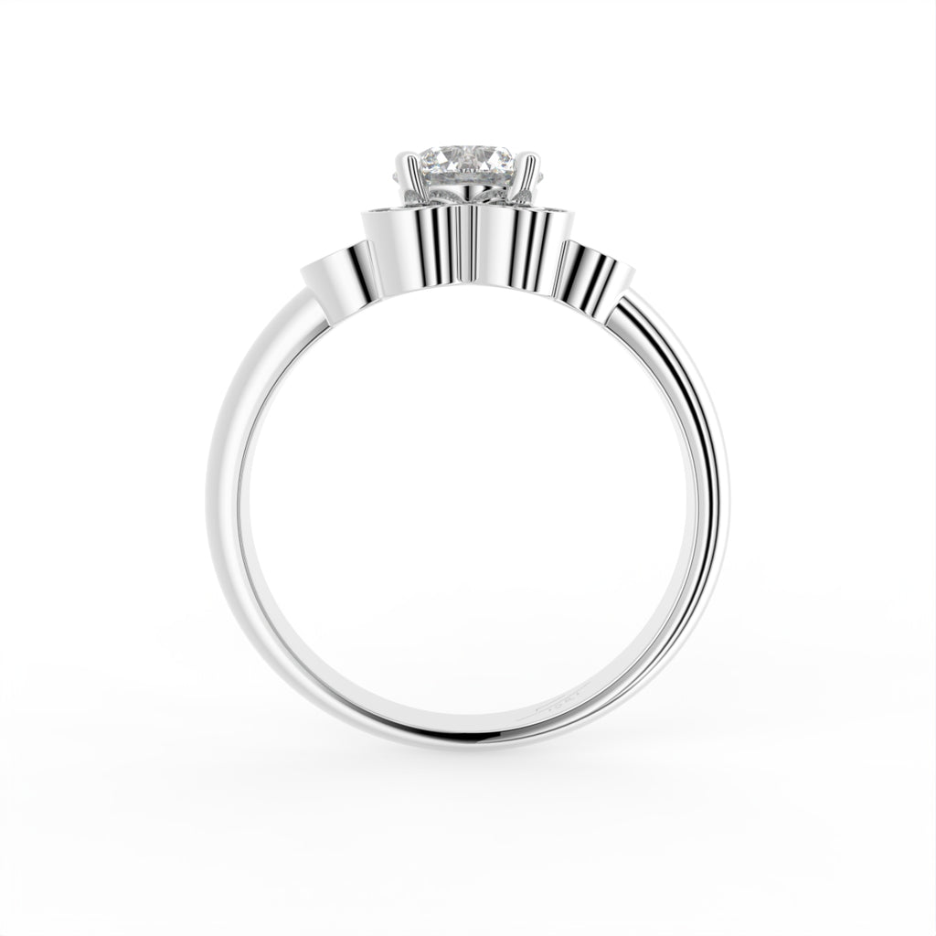 18K White Gold Floral Round Diamond Ring — FRONT