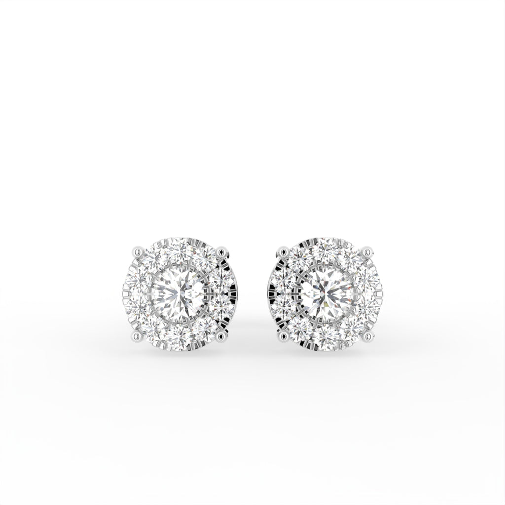 18K Round Floral Halo Diamond Earrings — TOP