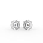 18K Round Floral Halo Diamond Earrings — TOP