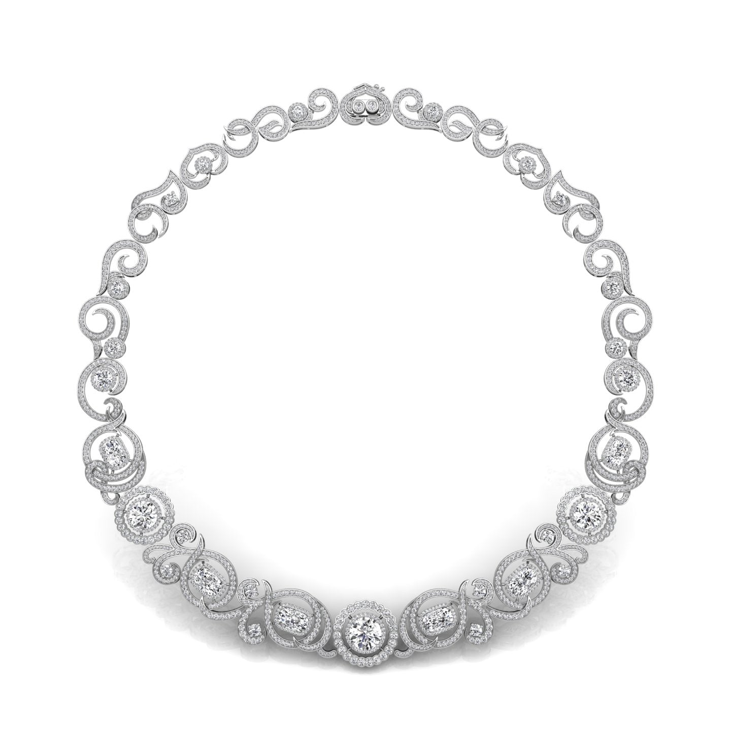 18K Round Brilliant Tennis Diamond Necklace — TOP