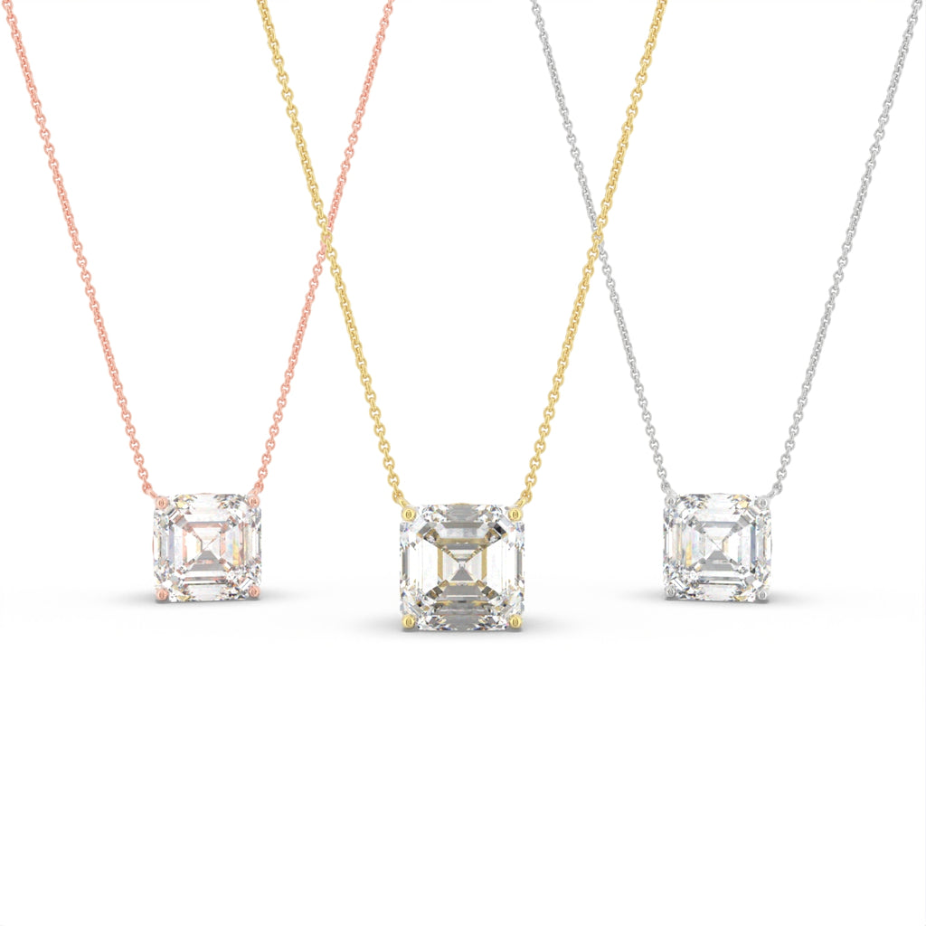 18K Asscher Cut Diamond Pendant — 3 COLOR