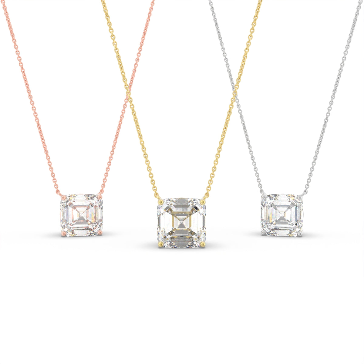 18K Asscher Cut Diamond Pendant — 3 COLOR