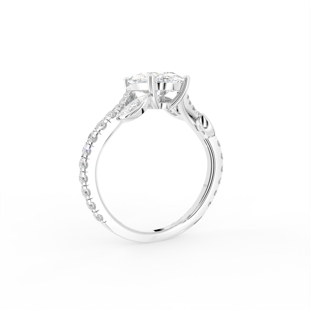 18K Oval Solitaire Pavé Diamond Ring — 3D VIEW