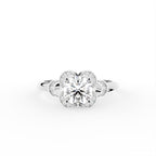 18K White Gold Floral Round Diamond Ring — 3D VIEW