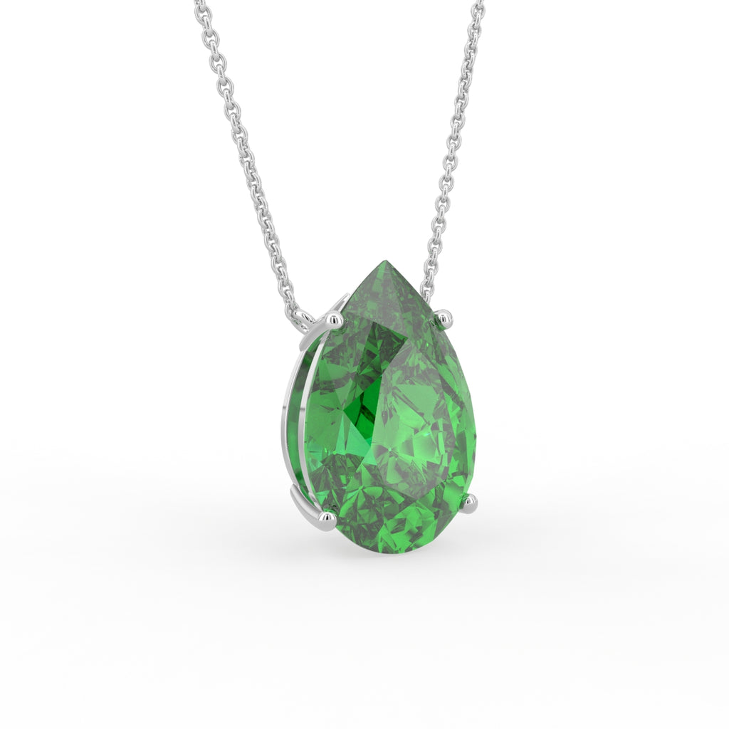 18K Yellow Gold Solitaire Pear Emerald Pendant — 3D VIEW