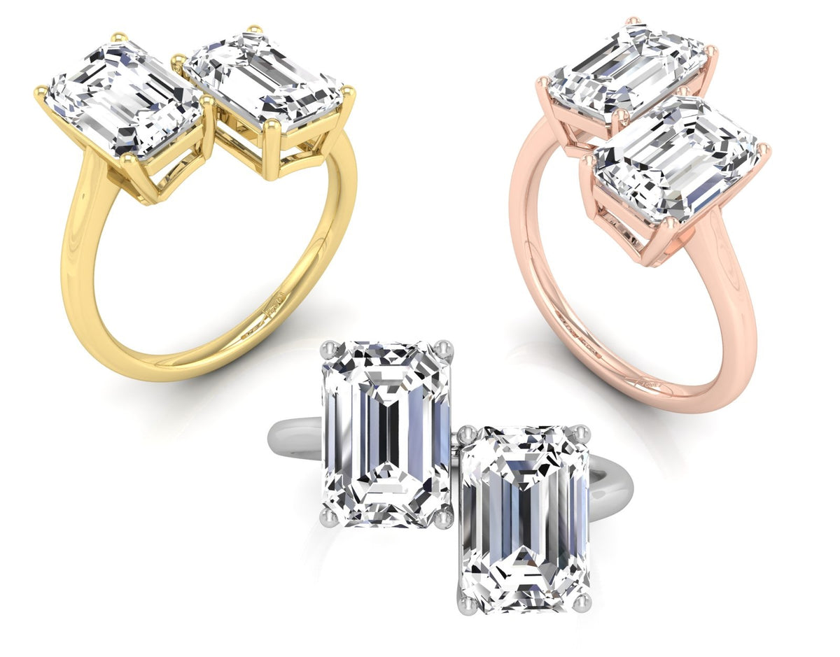 18K Emerald Cut Diamond Ring — 3 COLOR
