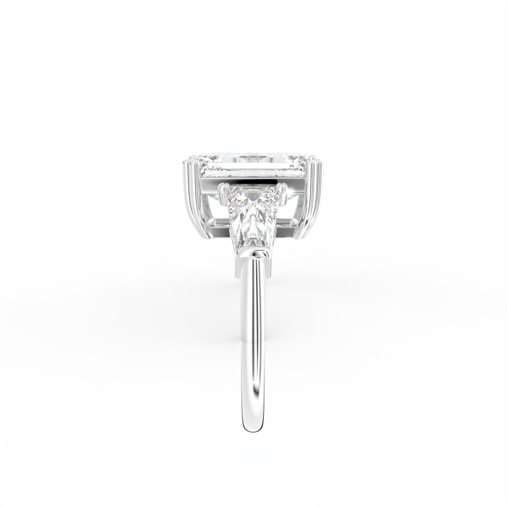 18K White Gold Trilogy Emerald Diamond Ring — FRONT