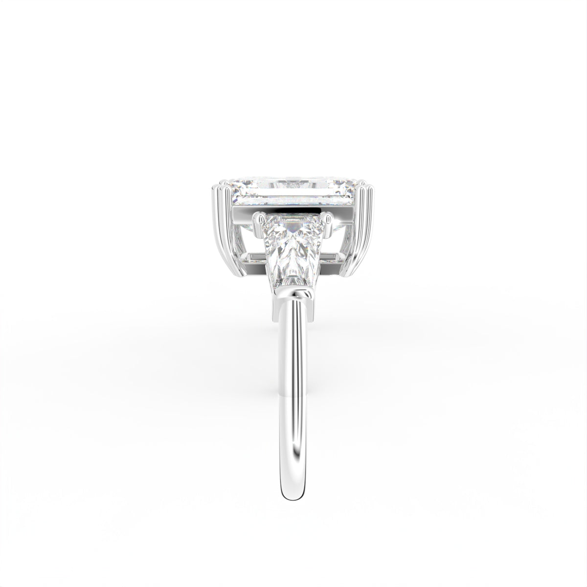 18K White Gold Trilogy Emerald Diamond Ring — FRONT