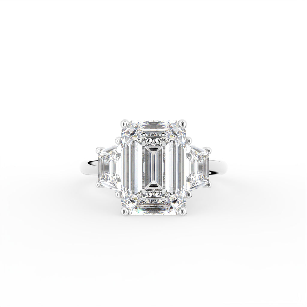 18K Trilogy Emerald-Cut Diamond Ring — TOP