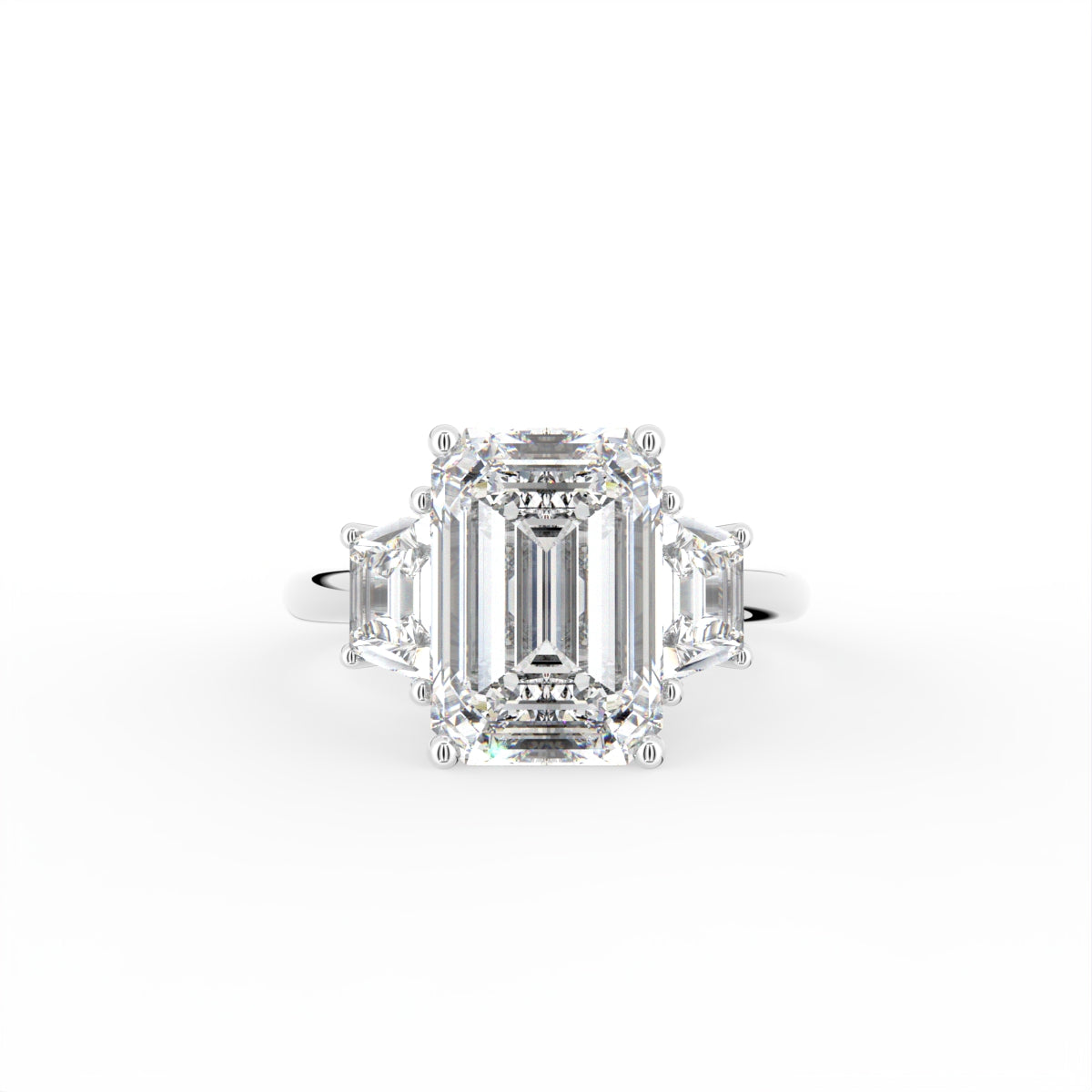 18K Trilogy Emerald-Cut Diamond Ring — TOP