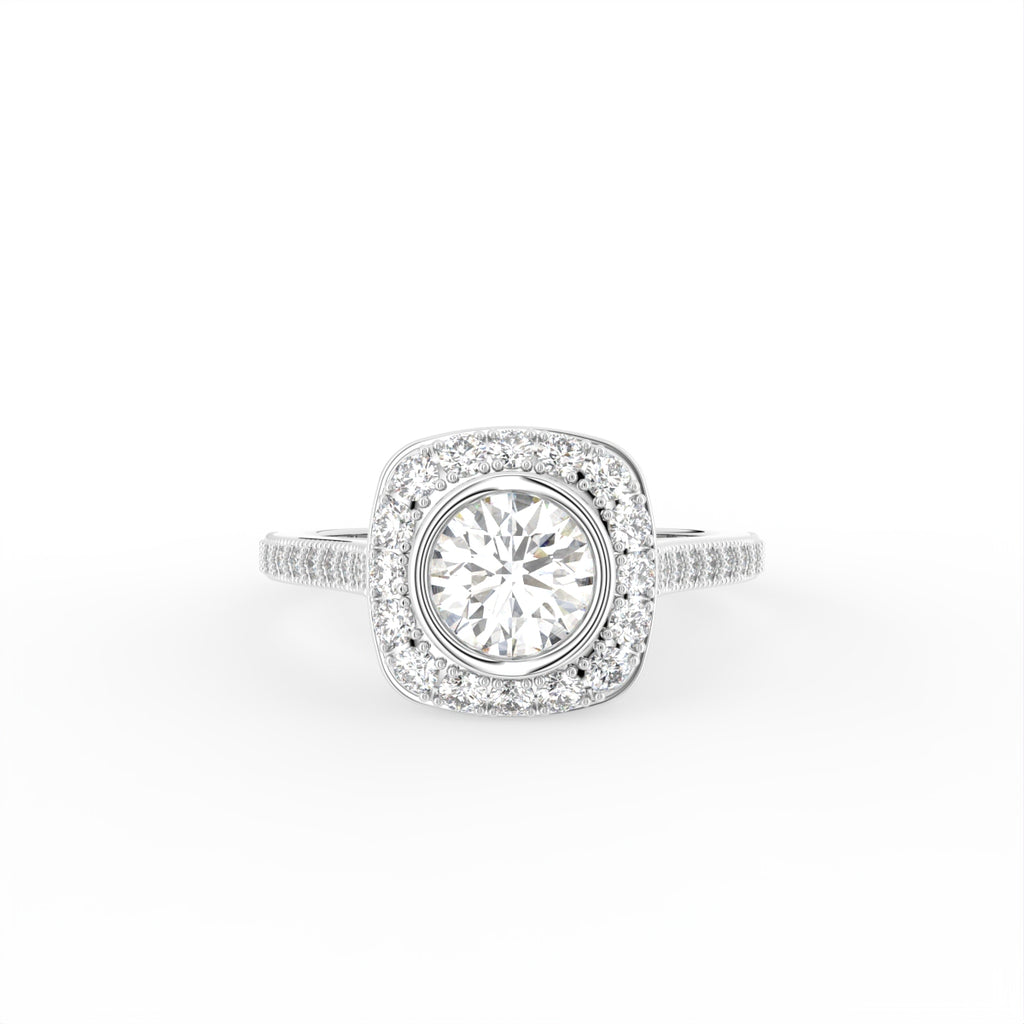 18K Halo Solitaire Diamond Engagement Ring — TOP