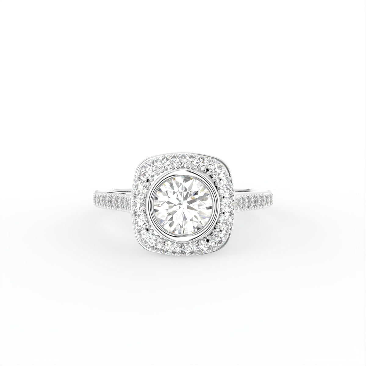 18K Halo Solitaire Diamond Engagement Ring — TOP