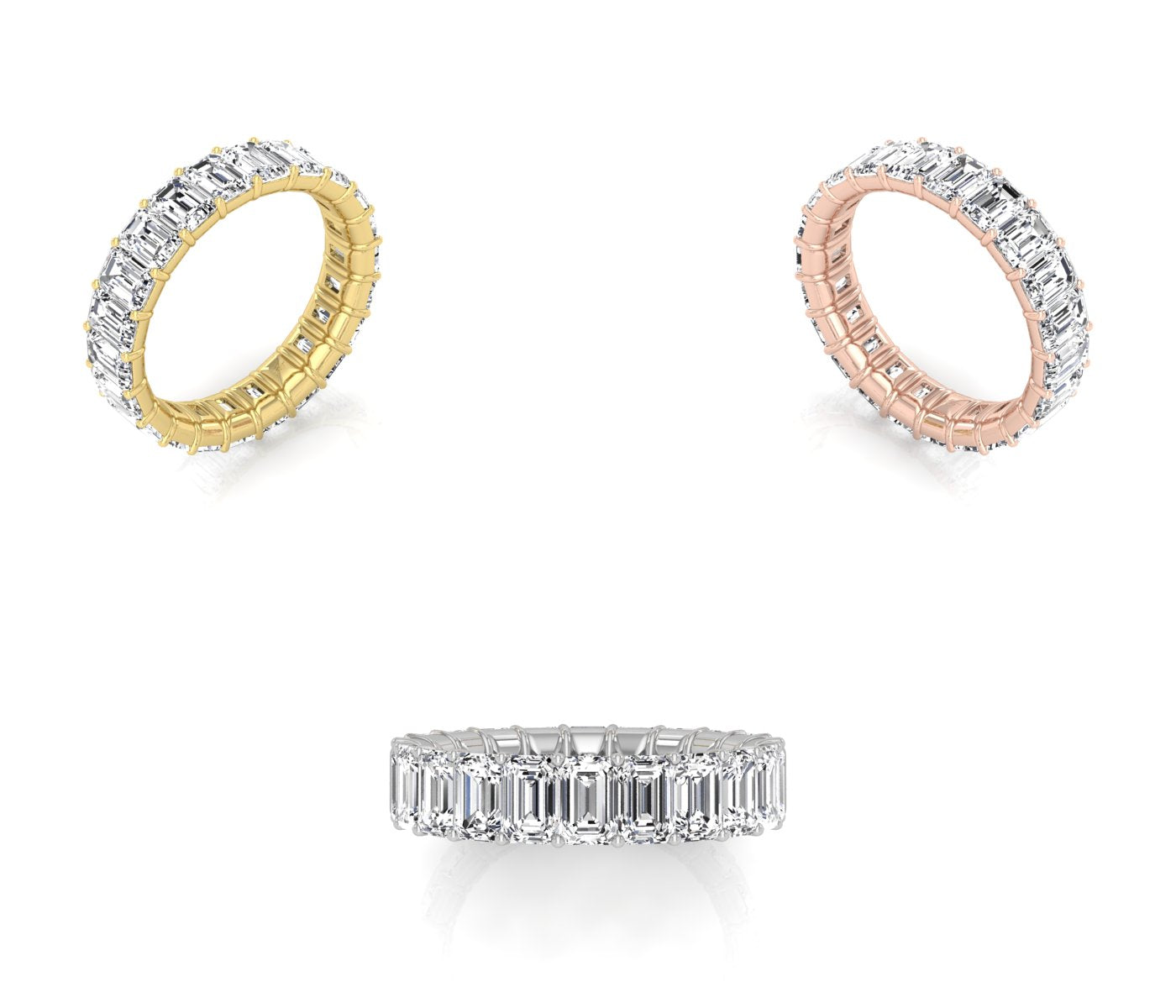 14K White Gold Eternity Emerald Diamond Ring — 3 COLOR