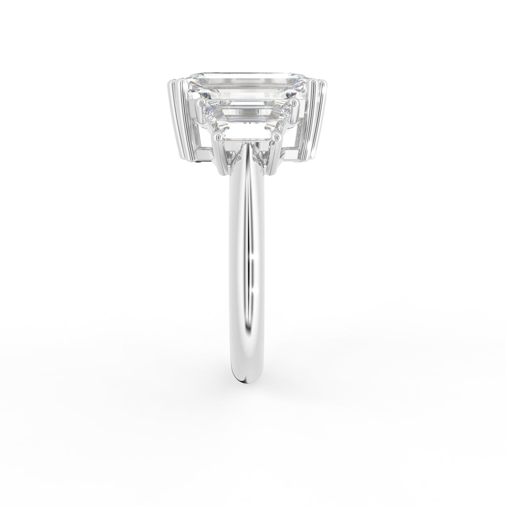 18K White Gold Trilogy Emerald Diamond Ring — SIDE