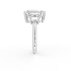 18K White Gold Trilogy Emerald Diamond Ring — SIDE