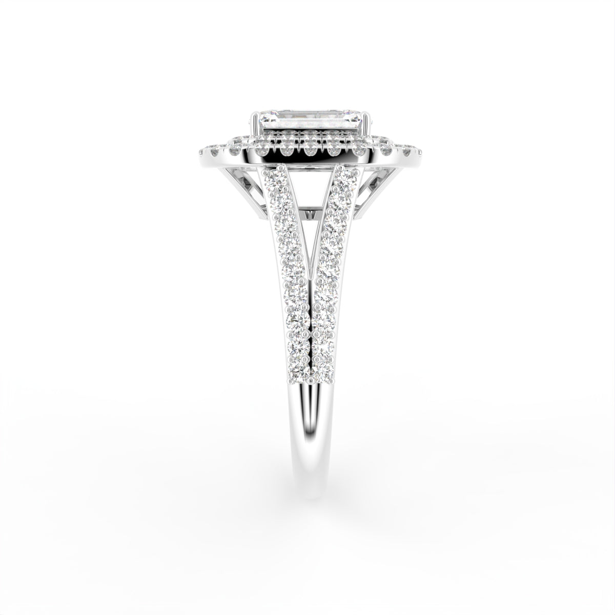 18K Halo Emerald Diamond Ring — SIDE
