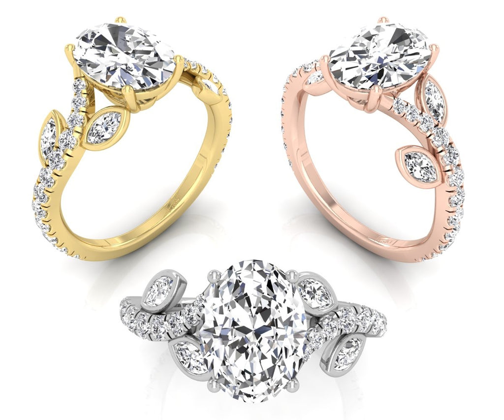 18K Oval Solitaire Pavé Diamond Ring — 3 COLOR