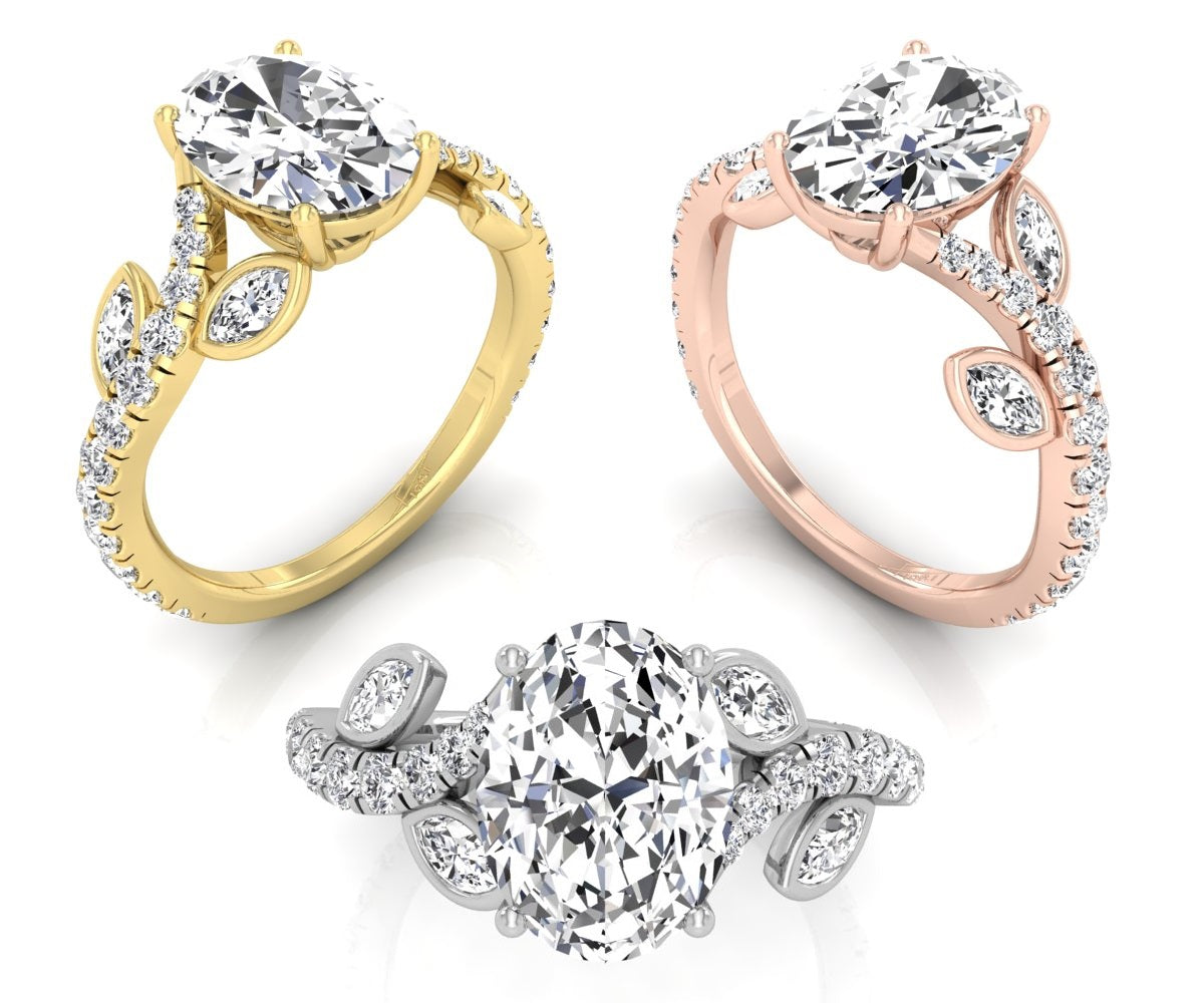 18K Oval Solitaire Pavé Diamond Ring — 3 COLOR