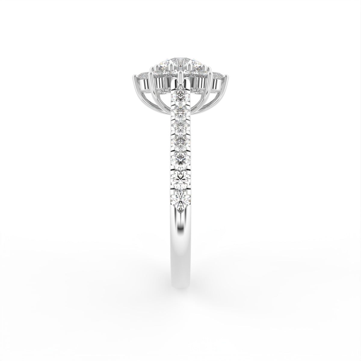 18K Halo Round Diamond Cocktail Ring — SIDE