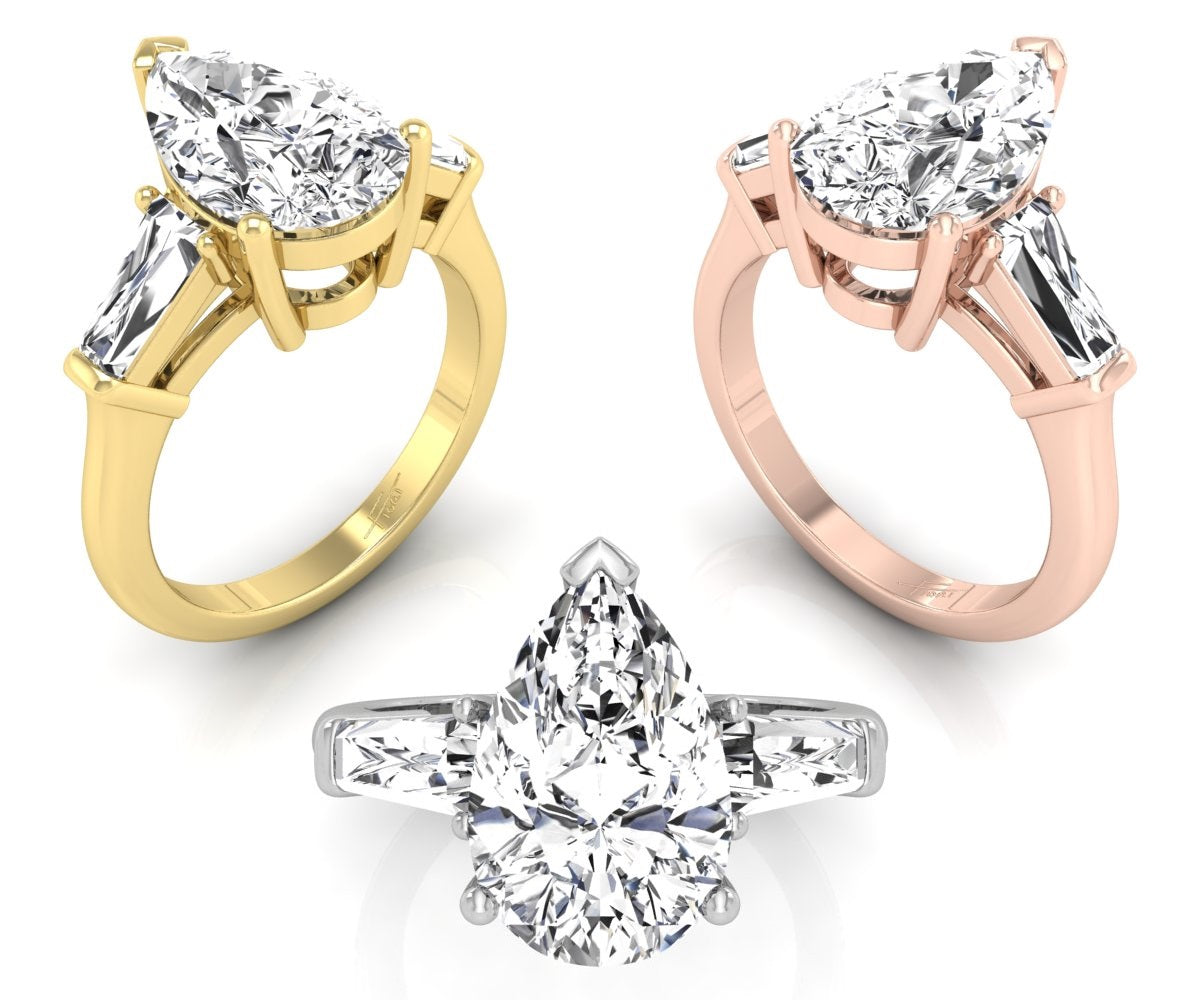 18K Bespoke Pear Baguette Diamond Ring — 3 COLOR