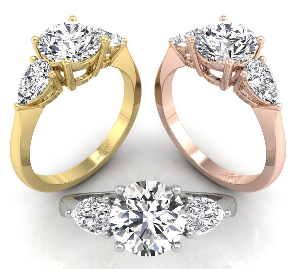 18K White Gold Trilogy Round Diamond Ring — 3 COLOR