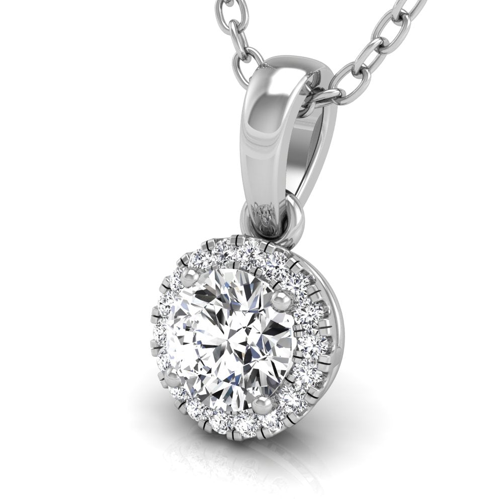 18K Halo Diamond Pendant — 3D VIEW