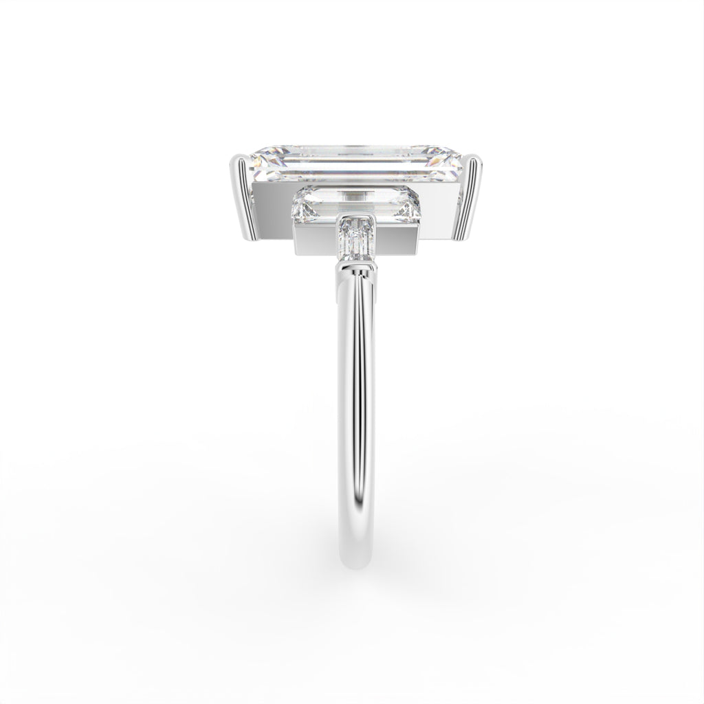 18K Emerald Cut Diamond Solitaire Ring — SIDE
