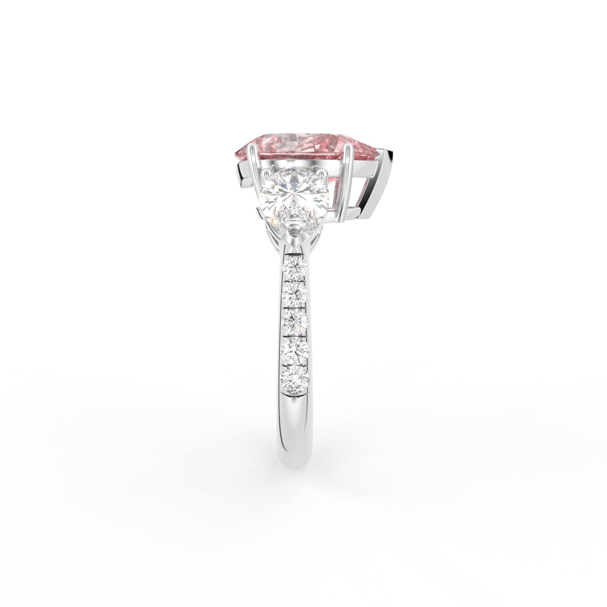 18K Trilogy Pear Diamond Engagement Ring — SIDE
