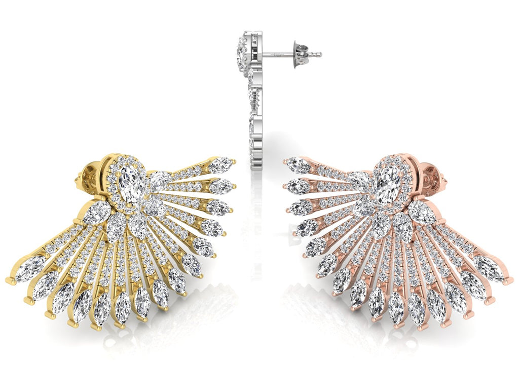 18K Fan Round Diamond Earrings — 3 COLOR