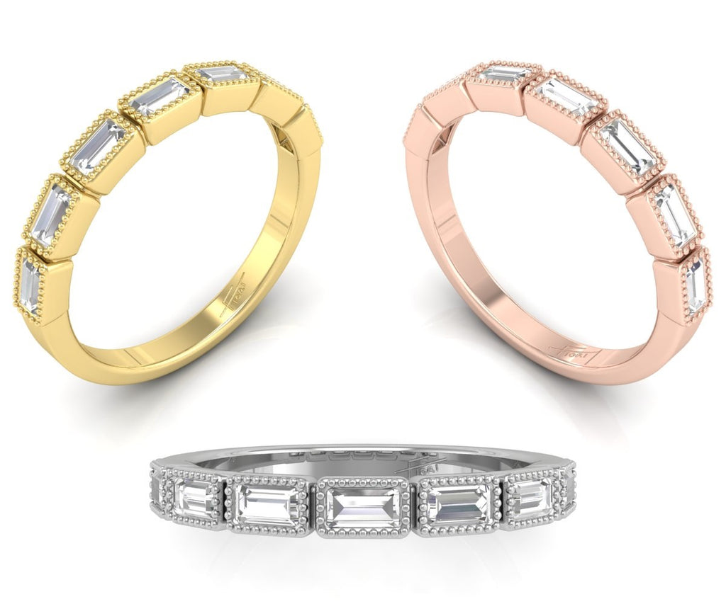 18K Yellow Gold Baguette Eternity Diamond Ring — 3 COLOR