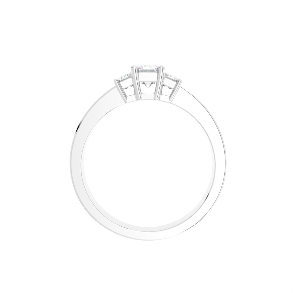 18K White Gold Trilogy Emerald Diamond Ring — FRONT