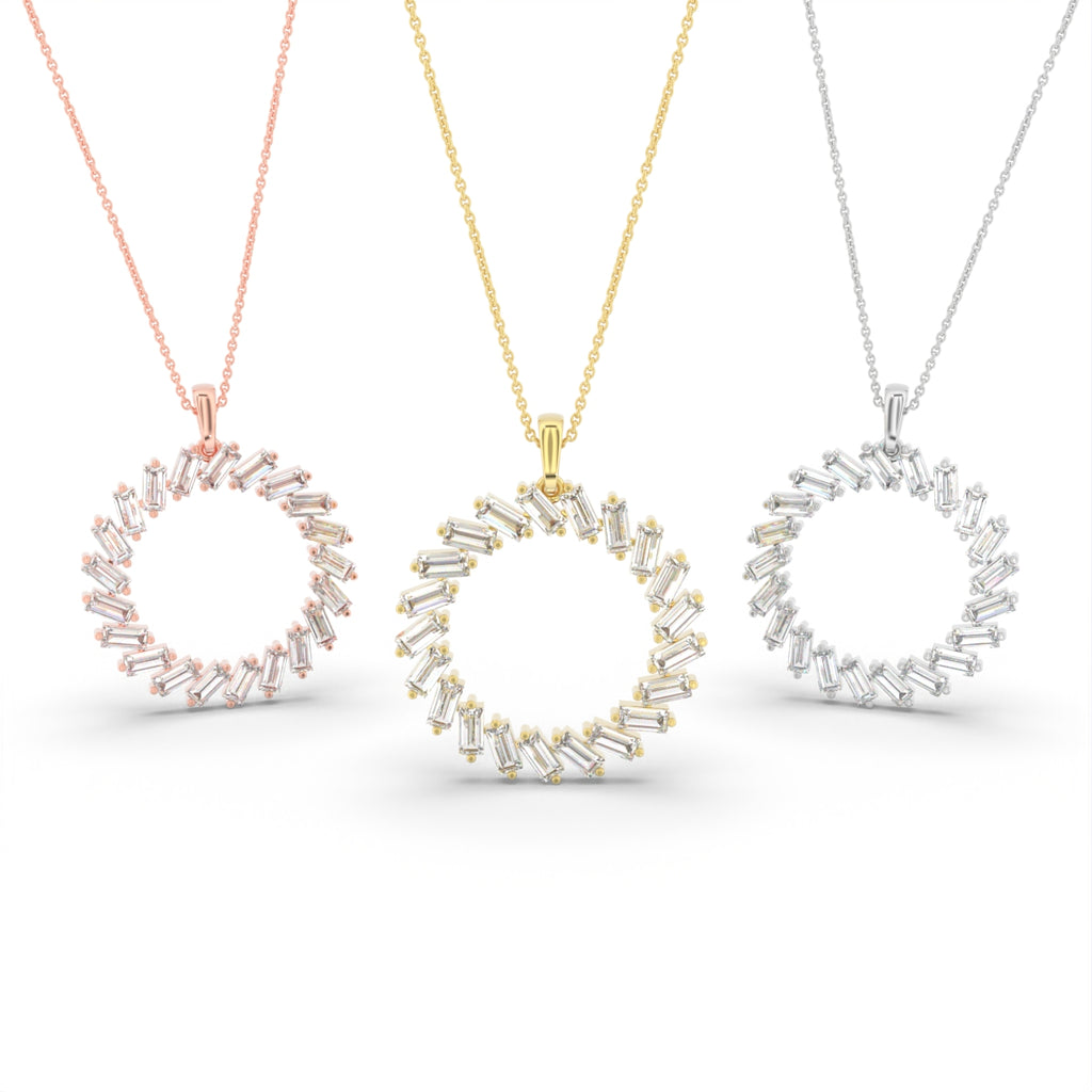 18K Bespoke Baguette Diamond Pendant — 3 COLOR