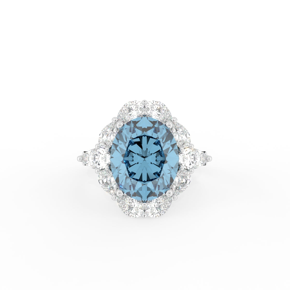 18K Halo Oval Diamond Ring — TOP