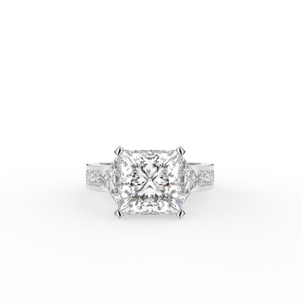 18K Trilogy Princess Cut Diamond Engagement Ring — TOP