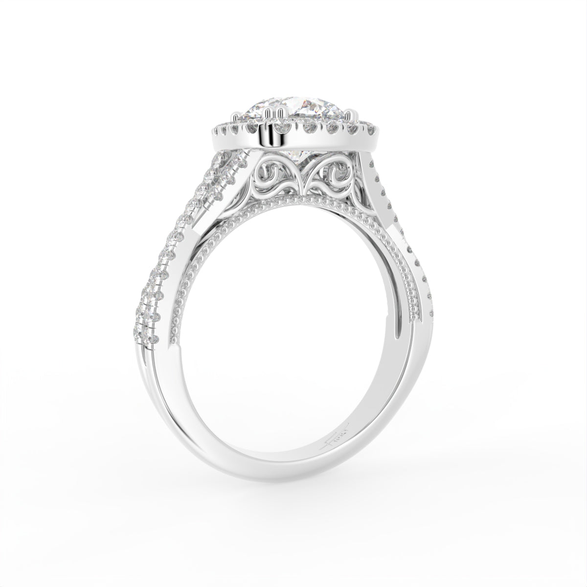 18K Halo Diamond Engagement Ring — 3D VIEW