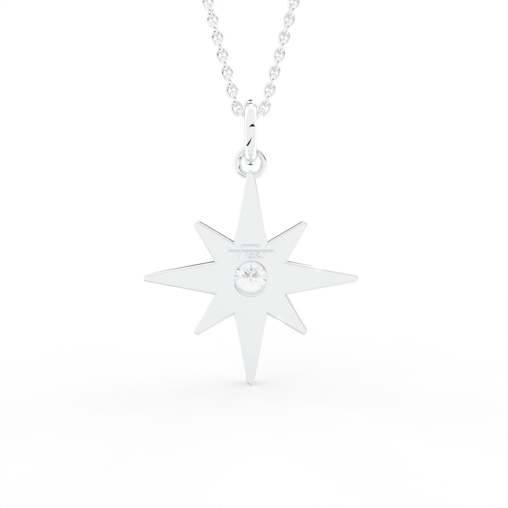 14K Yellow Gold Star Round Diamond Pendant — BACK