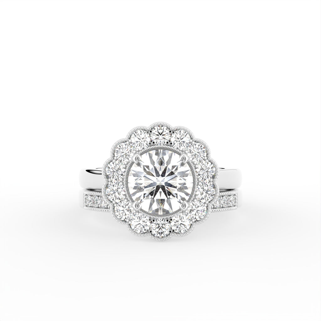 18K White Gold Halo Round Diamond Engagement Ring — TOP
